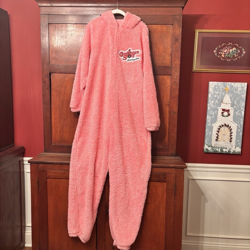 A Christmas Story Pink Bunny Suit Adult XL Union Suit Pajamas Costume Hooded